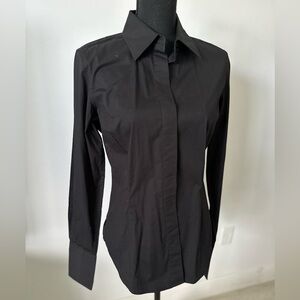 Black Button Down Dress Shirt with Collar and Cuffed Sleeves